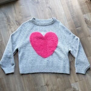 Old Navy - Gray Sweater with Pink Fuzzy Heart - Small
